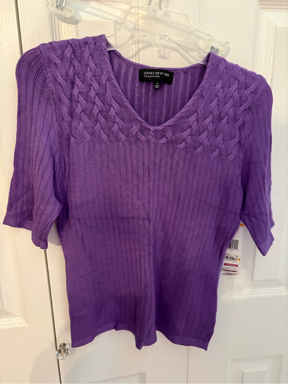 Jones New York Lavender Cable-Knit Short Sleeve Sweater
